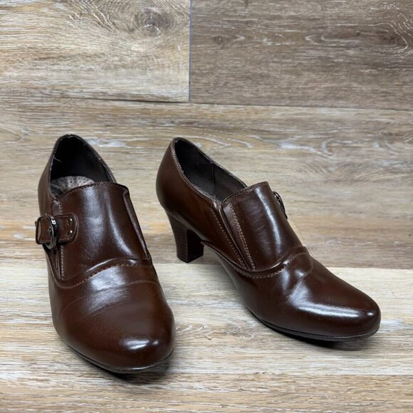 Pierre Dumas Brown Leather Buckle Accent Bootie Women's Size 8.5 - Picture 5 of 6